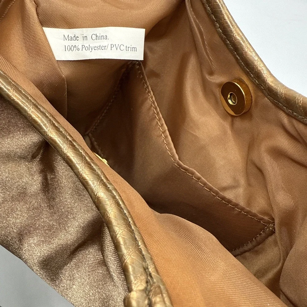 Vintage Avon Light Bronze Satin‎ Hand Bag Evening Purse Y2K Snap Closure Pocket